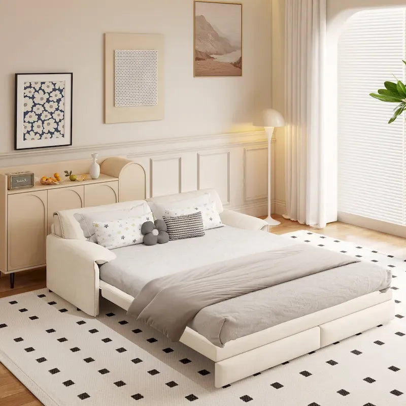 3-in-1 Convertible Sleeper Sofa with Side Storage, 66 Queen Pull Out Sofa Bed, Velvet Loveseat Bed