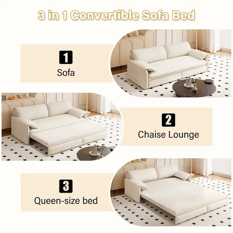 3-in-1 Convertible Sleeper Sofa with Side Storage, 66 Queen Pull Out Sofa Bed, Velvet Loveseat Bed