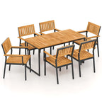 7 PCS Outdoor Dining Set for 6 with Metal Frame Umbrella Hole - 7 PCS