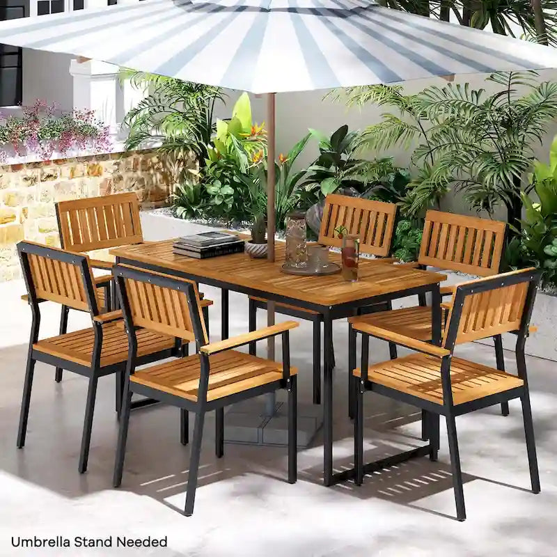 7 PCS Outdoor Dining Set for 6 with Metal Frame Umbrella Hole - 7 PCS