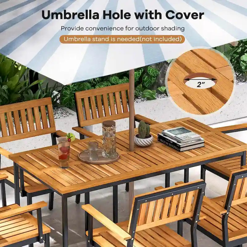 7 PCS Outdoor Dining Set for 6 with Metal Frame Umbrella Hole - 7 PCS