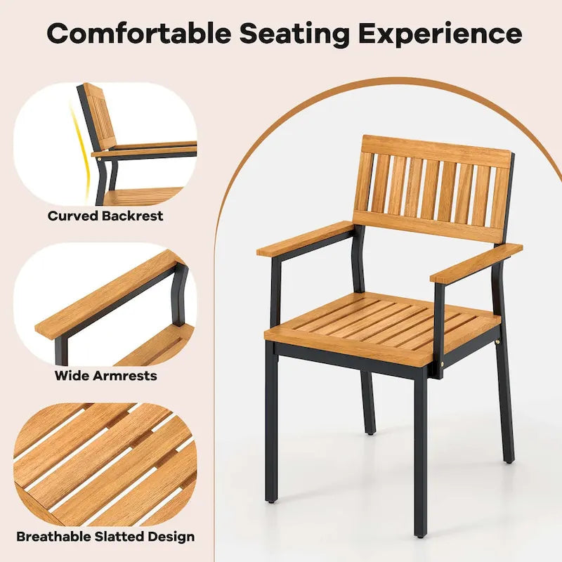 7 PCS Outdoor Dining Set for 6 with Metal Frame Umbrella Hole - 7 PCS