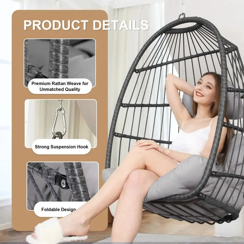 Indoor Luxury Hanging Egg Chair Without Stand, 350 lbs Outdoor Egg Chair with No Stand, Egg Swing Chair Without Stand