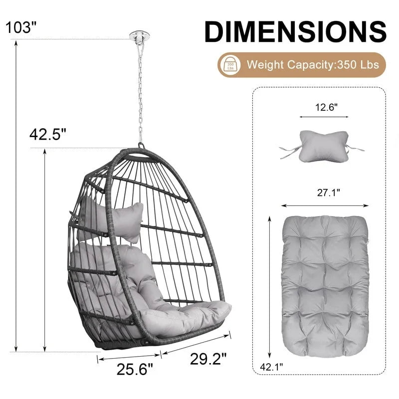 Indoor Luxury Hanging Egg Chair Without Stand, 350 lbs Outdoor Egg Chair with No Stand, Egg Swing Chair Without Stand