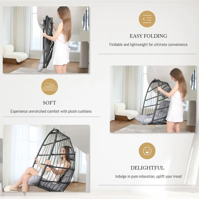 Indoor Luxury Hanging Egg Chair Without Stand, 350 lbs Outdoor Egg Chair with No Stand, Egg Swing Chair Without Stand