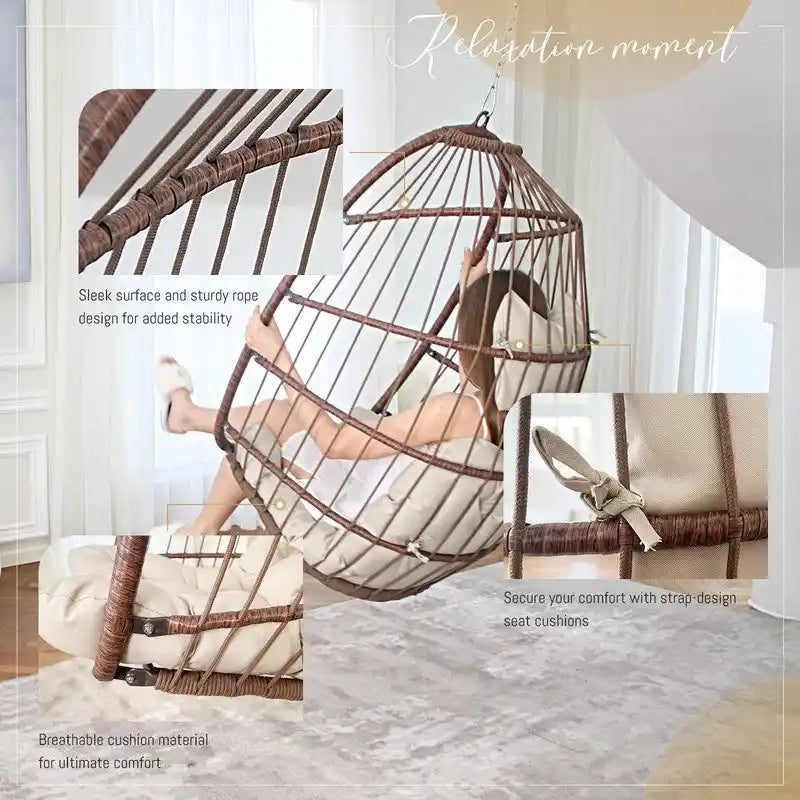 Indoor Luxury Hanging Egg Chair Without Stand, 350 lbs Outdoor Egg Chair with No Stand, Egg Swing Chair Without Stand
