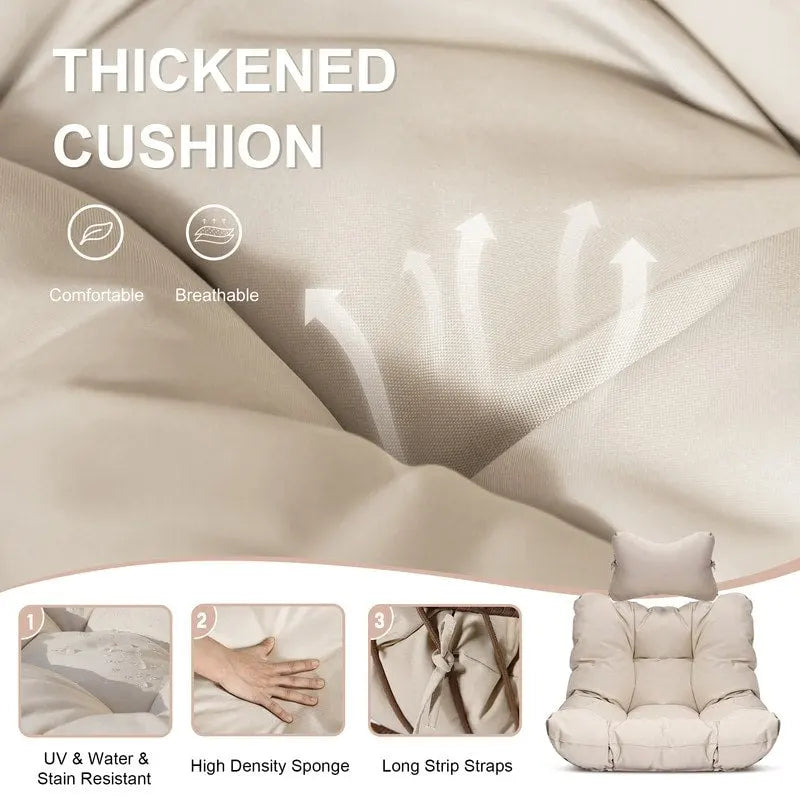 Indoor Luxury Hanging Egg Chair Without Stand, 350 lbs Outdoor Egg Chair with No Stand, Egg Swing Chair Without Stand