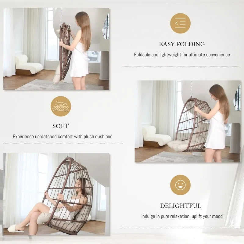 Indoor Luxury Hanging Egg Chair Without Stand, 350 lbs Outdoor Egg Chair with No Stand, Egg Swing Chair Without Stand