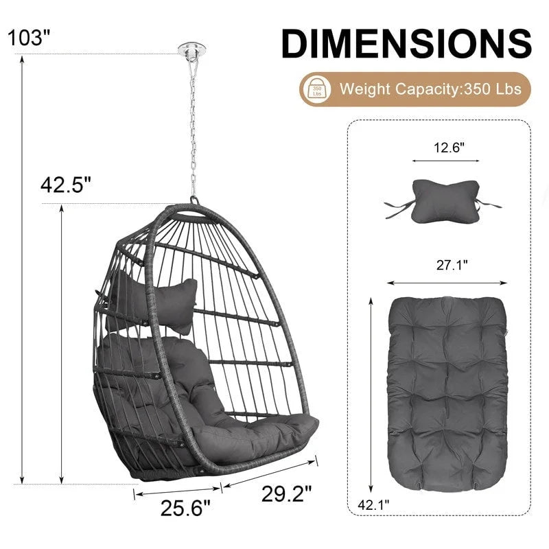 Indoor Luxury Hanging Egg Chair Without Stand, 350 lbs Outdoor Egg Chair with No Stand, Egg Swing Chair Without Stand