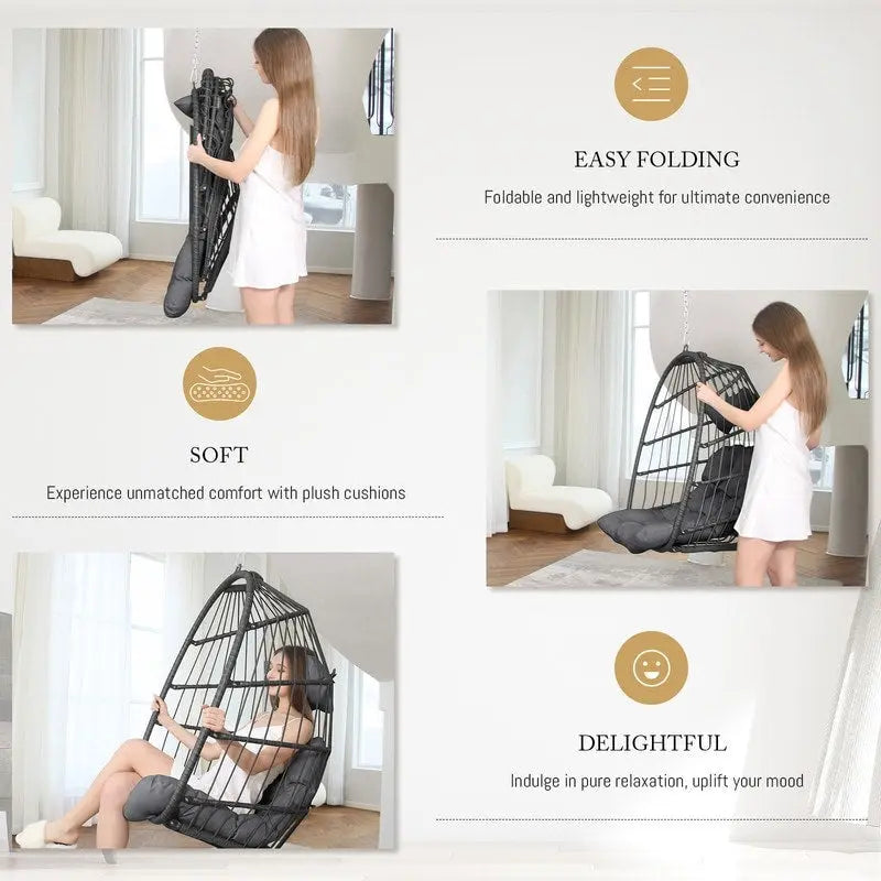 Indoor Luxury Hanging Egg Chair Without Stand, 350 lbs Outdoor Egg Chair with No Stand, Egg Swing Chair Without Stand