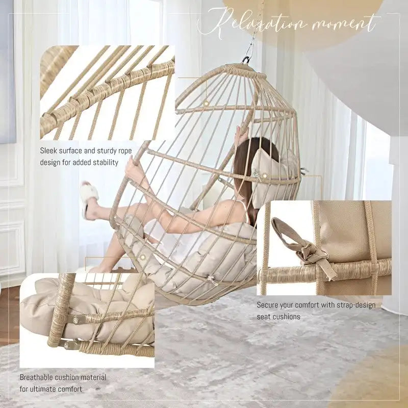 Indoor Luxury Hanging Egg Chair Without Stand, 350 lbs Outdoor Egg Chair with No Stand, Egg Swing Chair Without Stand