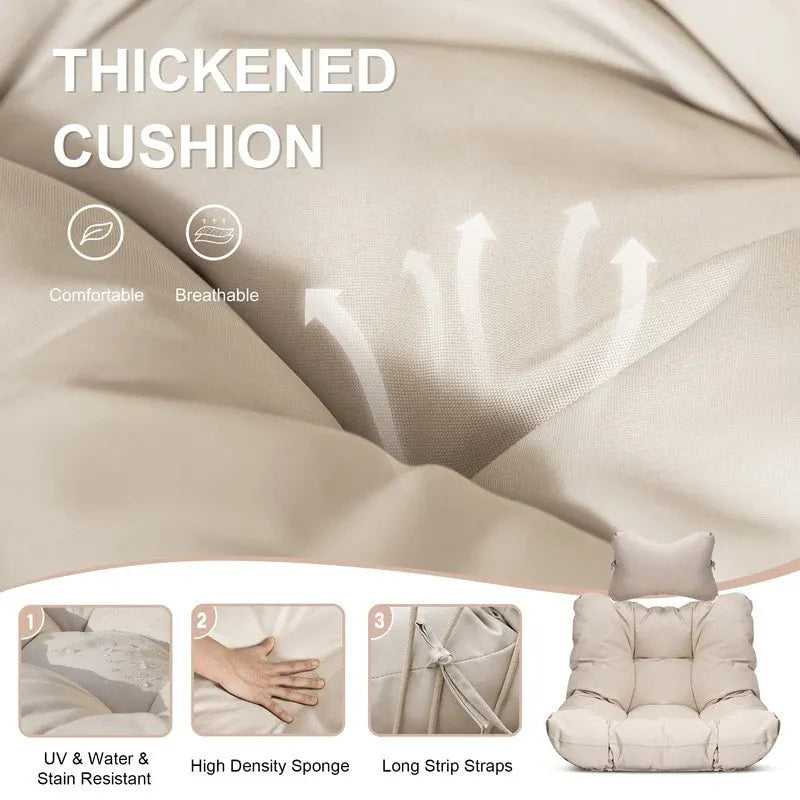 Indoor Luxury Hanging Egg Chair Without Stand, 350 lbs Outdoor Egg Chair with No Stand, Egg Swing Chair Without Stand