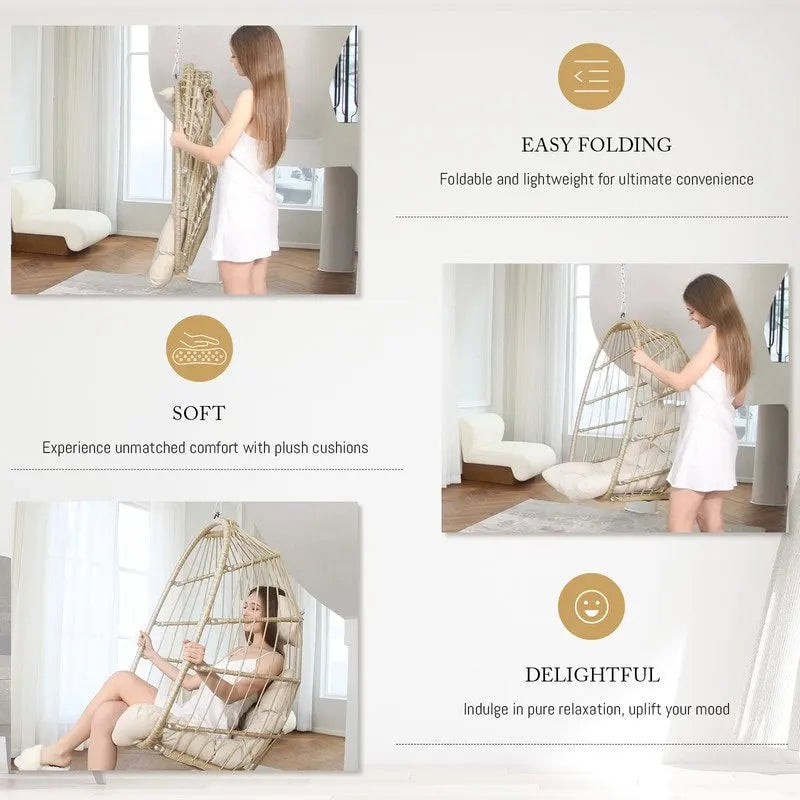 Indoor Luxury Hanging Egg Chair Without Stand, 350 lbs Outdoor Egg Chair with No Stand, Egg Swing Chair Without Stand