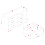 Country-style 56-inch wide six-drawer walnut dressing table with USB port