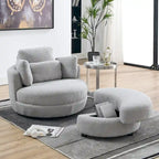 Oversized Swivel Cuddle Barrel Chair with moon storage ottoman