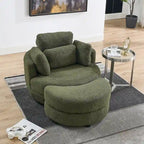 Oversized Swivel Cuddle Barrel Chair with moon storage ottoman