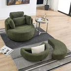 Oversized Swivel Cuddle Barrel Chair with moon storage ottoman