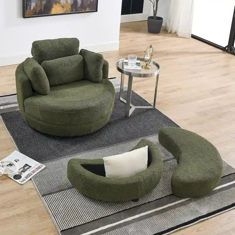 Oversized Swivel Cuddle Barrel Chair with moon storage ottoman