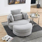 Oversized Swivel Cuddle Barrel Chair with moon storage ottoman