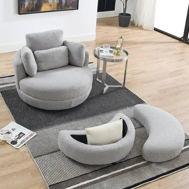 Oversized Swivel Cuddle Barrel Chair with moon storage ottoman