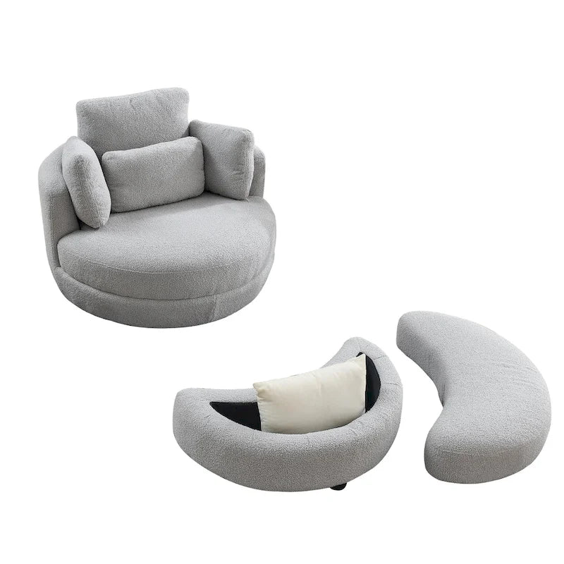Oversized Swivel Cuddle Barrel Chair with moon storage ottoman