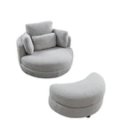 Oversized Swivel Cuddle Barrel Chair with moon storage ottoman