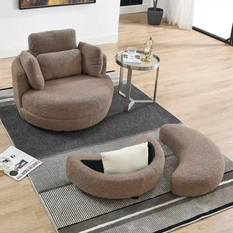 Oversized Swivel Cuddle Barrel Chair with moon storage ottoman