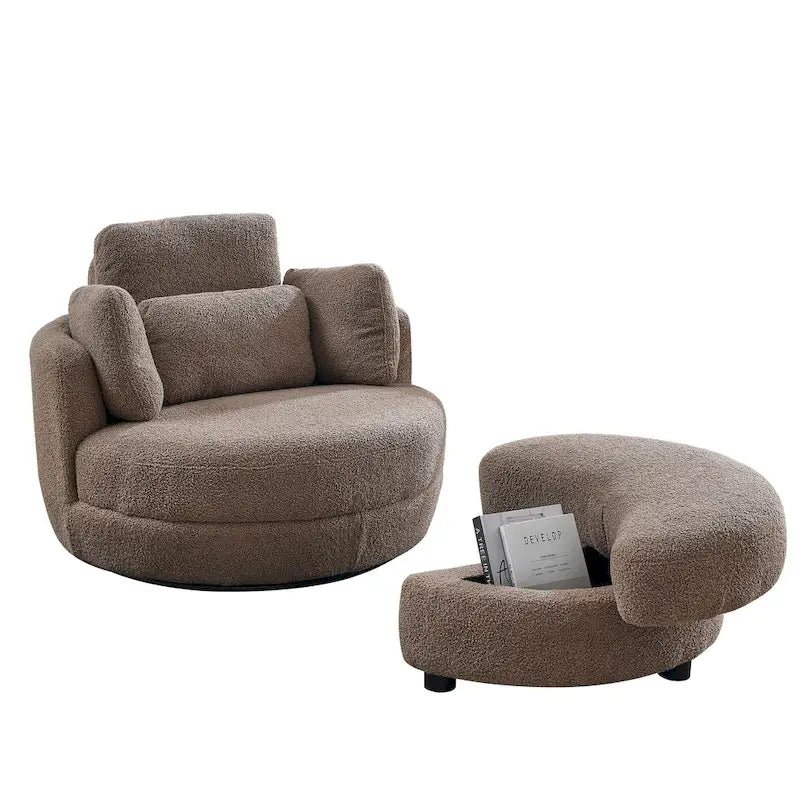 Oversized Swivel Cuddle Barrel Chair with moon storage ottoman