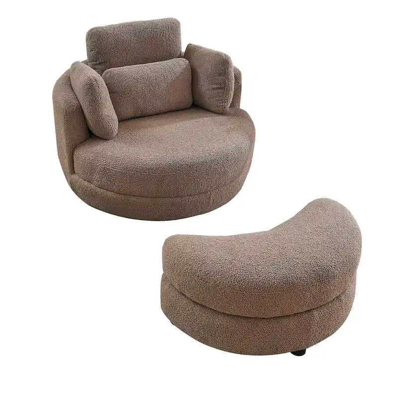 Oversized Swivel Cuddle Barrel Chair with moon storage ottoman