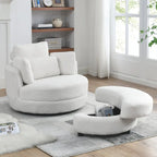 Oversized Swivel Cuddle Barrel Chair with moon storage ottoman