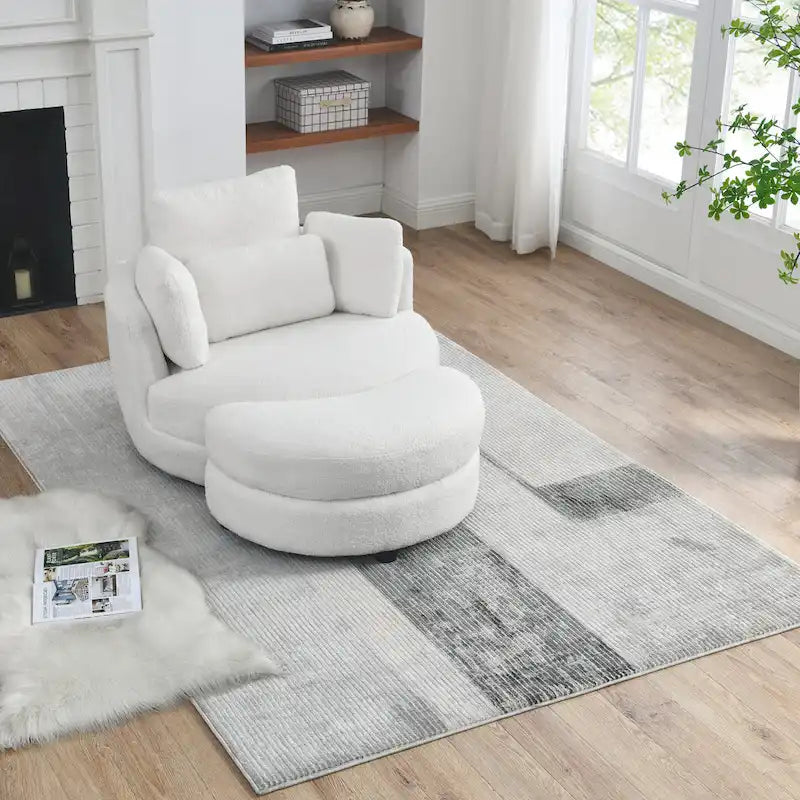 Oversized Swivel Cuddle Barrel Chair with moon storage ottoman