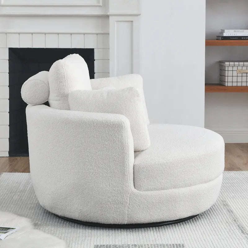 Oversized Swivel Cuddle Barrel Chair with moon storage ottoman