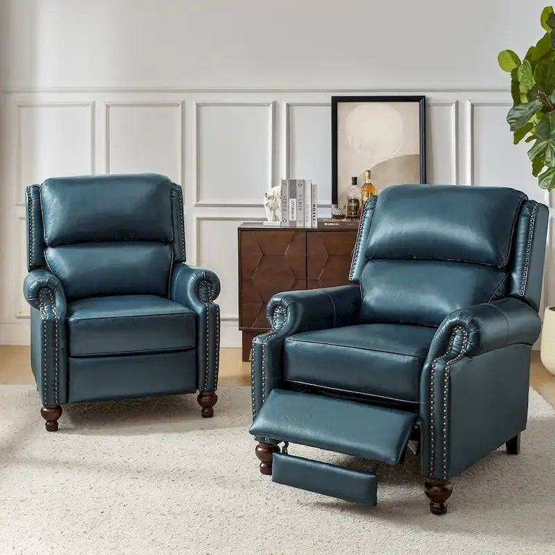 Gabriela Mid-Century Modern Genuine Leather Recliner Nail Head Trim Set of 2 by HULALA HOME