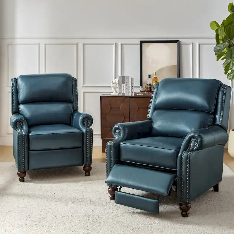 Gabriela Mid-Century Modern Genuine Leather Recliner Nail Head Trim Set of 2 by HULALA HOME
