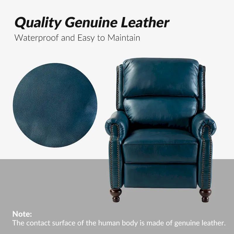 Gabriela Mid-Century Modern Genuine Leather Recliner Nail Head Trim Set of 2 by HULALA HOME