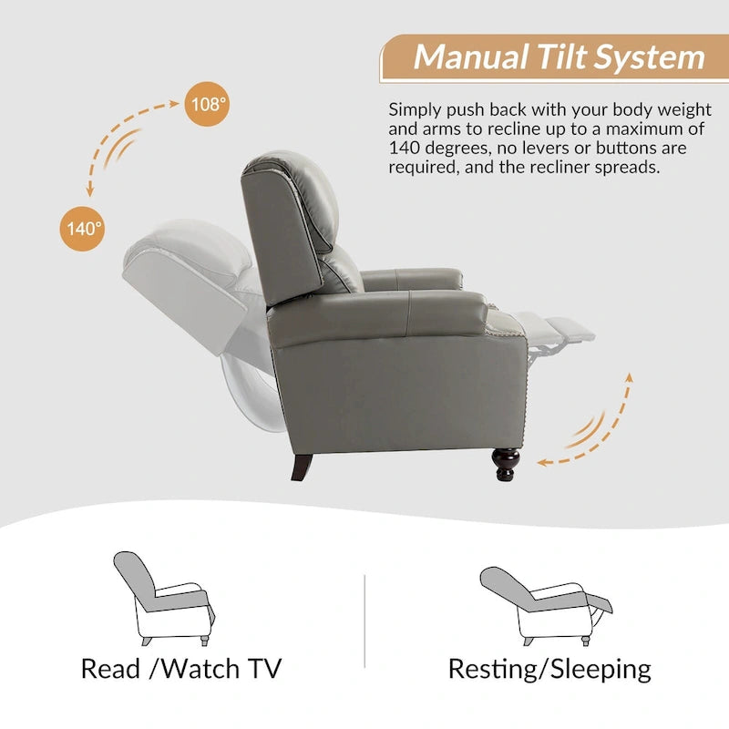 Gabriela Mid-Century Modern Genuine Leather Recliner Nail Head Trim Set of 2 by HULALA HOME