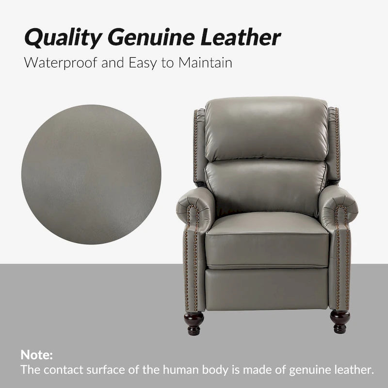 Gabriela Mid-Century Modern Genuine Leather Recliner Nail Head Trim Set of 2 by HULALA HOME