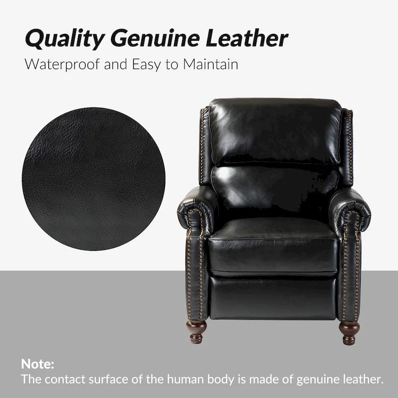 Gabriela Mid-Century Modern Genuine Leather Recliner Nail Head Trim Set of 2 by HULALA HOME