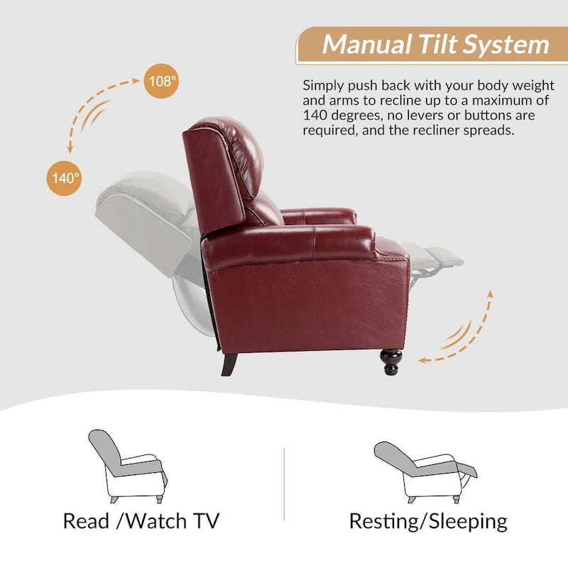 Gabriela Mid-Century Modern Genuine Leather Recliner Nail Head Trim Set of 2 by HULALA HOME