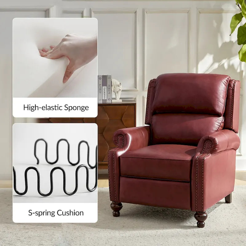 Gabriela Mid-Century Modern Genuine Leather Recliner Nail Head Trim Set of 2 by HULALA HOME