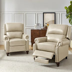 Gabriela Mid-Century Modern Genuine Leather Recliner Nail Head Trim Set of 2 by HULALA HOME