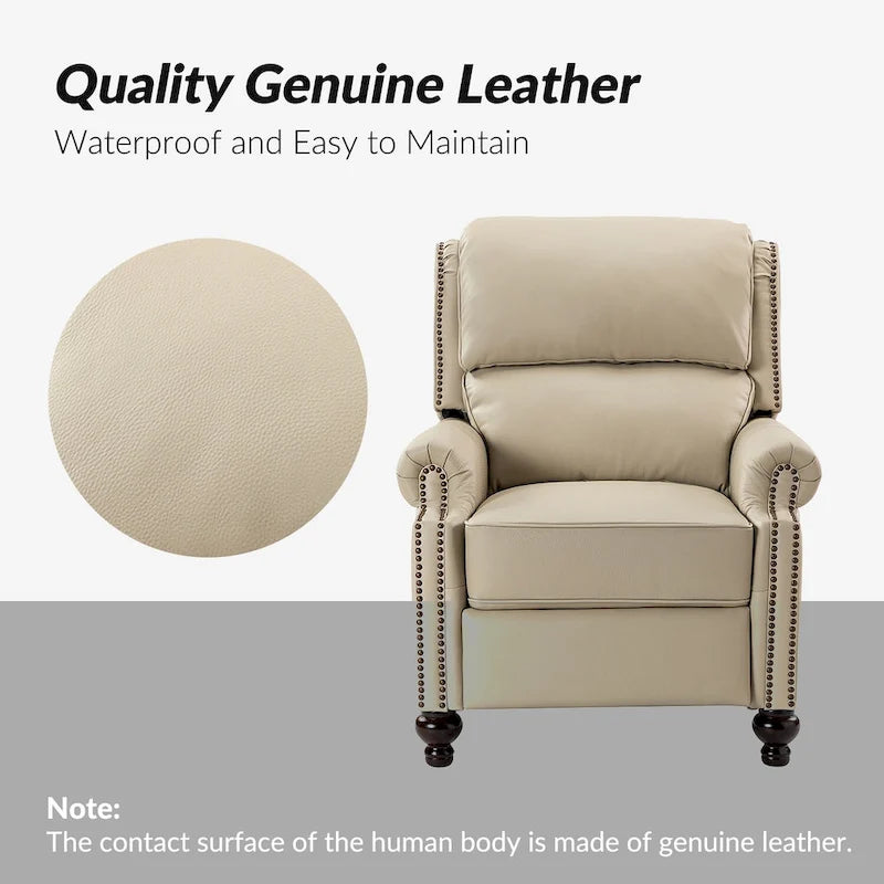 Gabriela Mid-Century Modern Genuine Leather Recliner Nail Head Trim Set of 2 by HULALA HOME