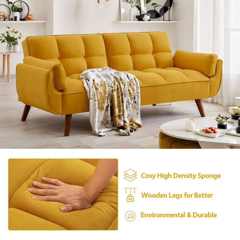 75.39 Sofa Bed, Convertible Sleeper Couch with Pillows, Foldable Loveseat Furniture for Living Room