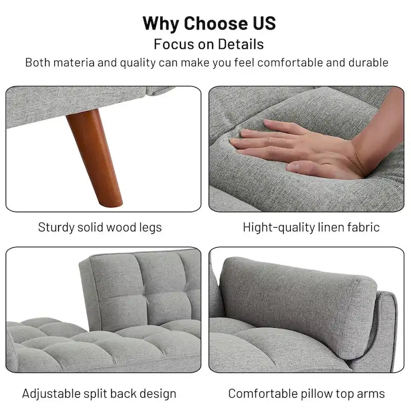 75.39 Sofa Bed, Convertible Sleeper Couch with Pillows, Foldable Loveseat Furniture for Living Room
