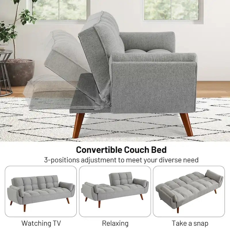75.39 Sofa Bed, Convertible Sleeper Couch with Pillows, Foldable Loveseat Furniture for Living Room