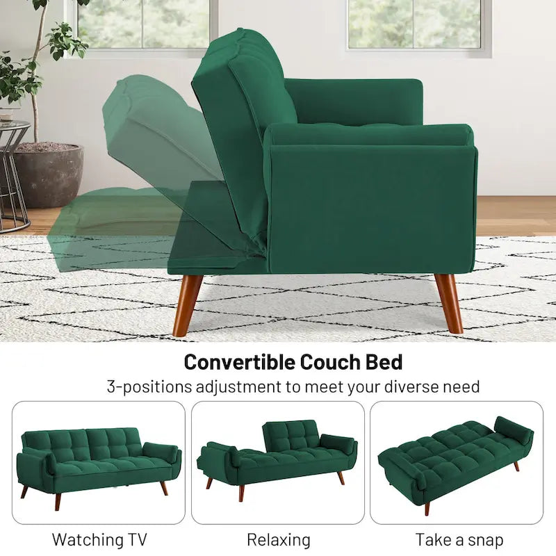 75.39 Sofa Bed, Convertible Sleeper Couch with Pillows, Foldable Loveseat Furniture for Living Room