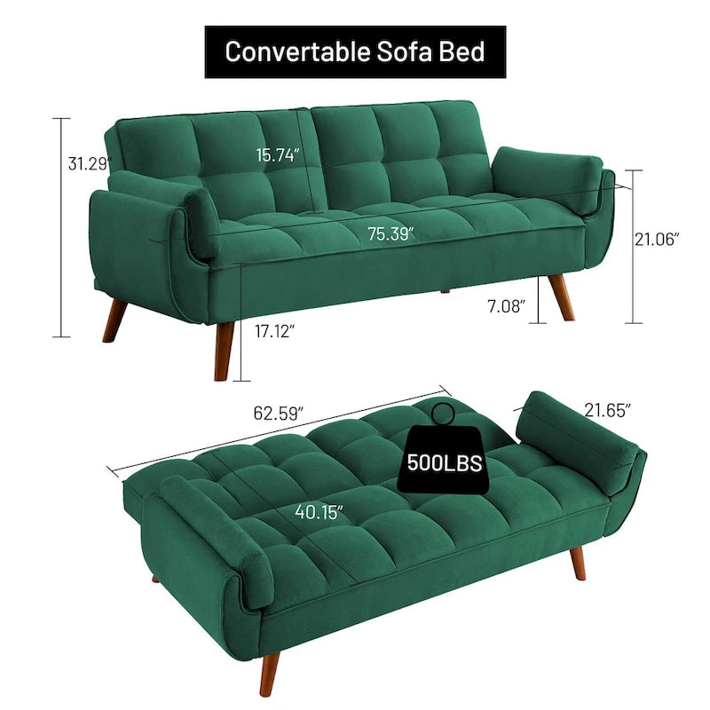 75.39 Sofa Bed, Convertible Sleeper Couch with Pillows, Foldable Loveseat Furniture for Living Room