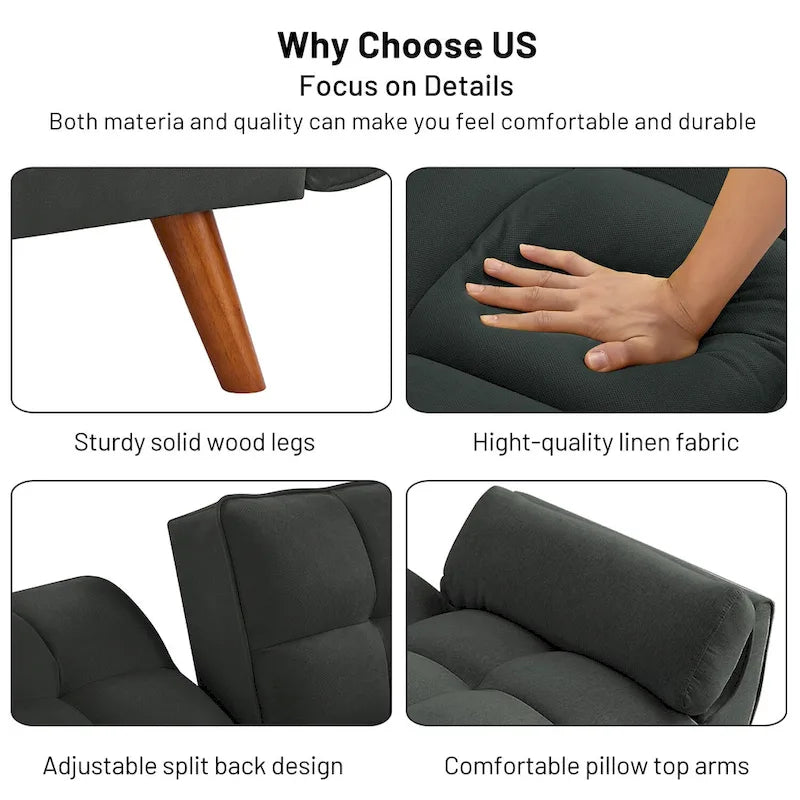 75.39 Sofa Bed, Convertible Sleeper Couch with Pillows, Foldable Loveseat Furniture for Living Room