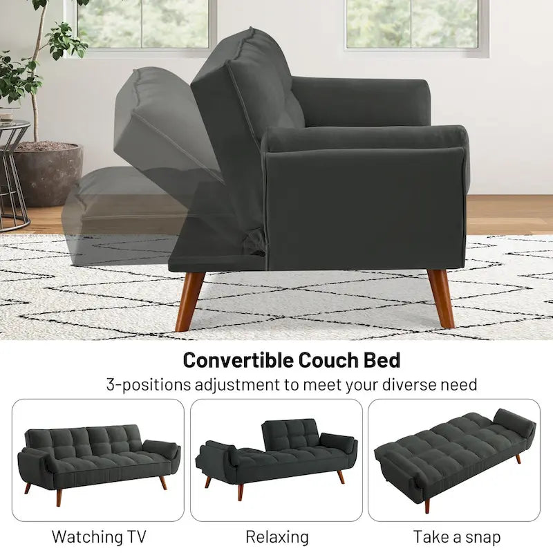75.39 Sofa Bed, Convertible Sleeper Couch with Pillows, Foldable Loveseat Furniture for Living Room