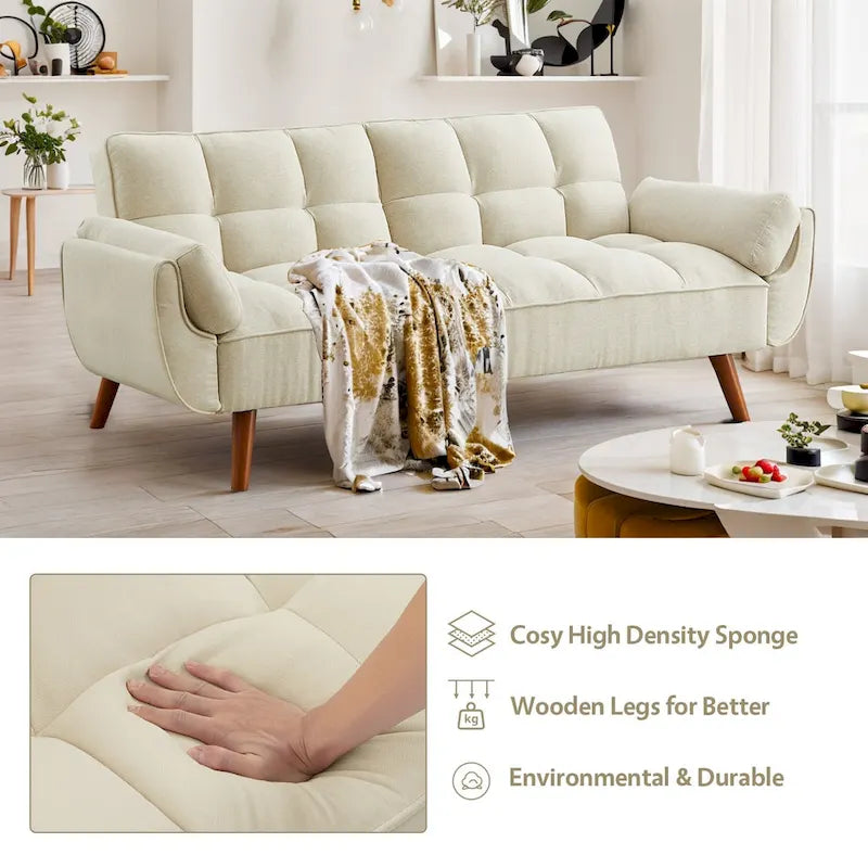 75.39 Sofa Bed, Convertible Sleeper Couch with Pillows, Foldable Loveseat Furniture for Living Room
